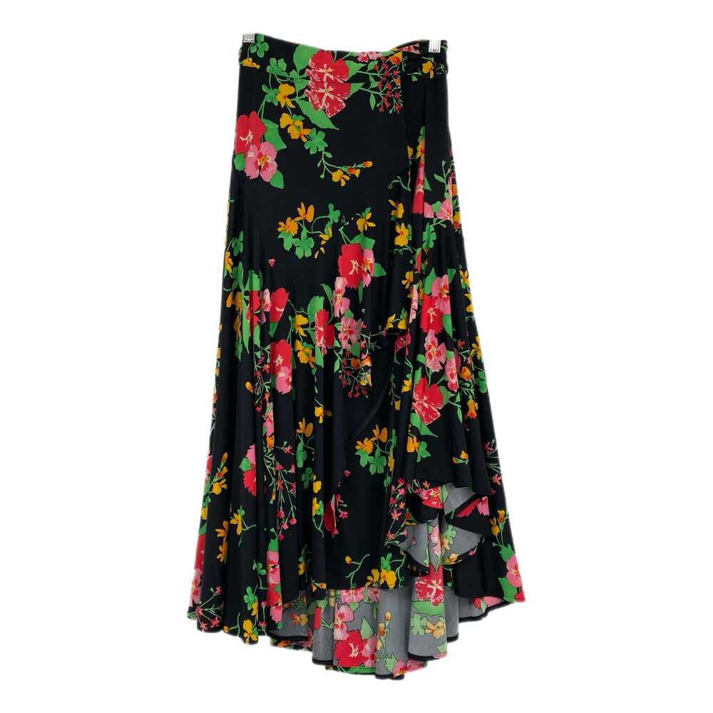 CAbi Black Pink Floral Hi-Low Wrap Midi Skirt | Women's XS